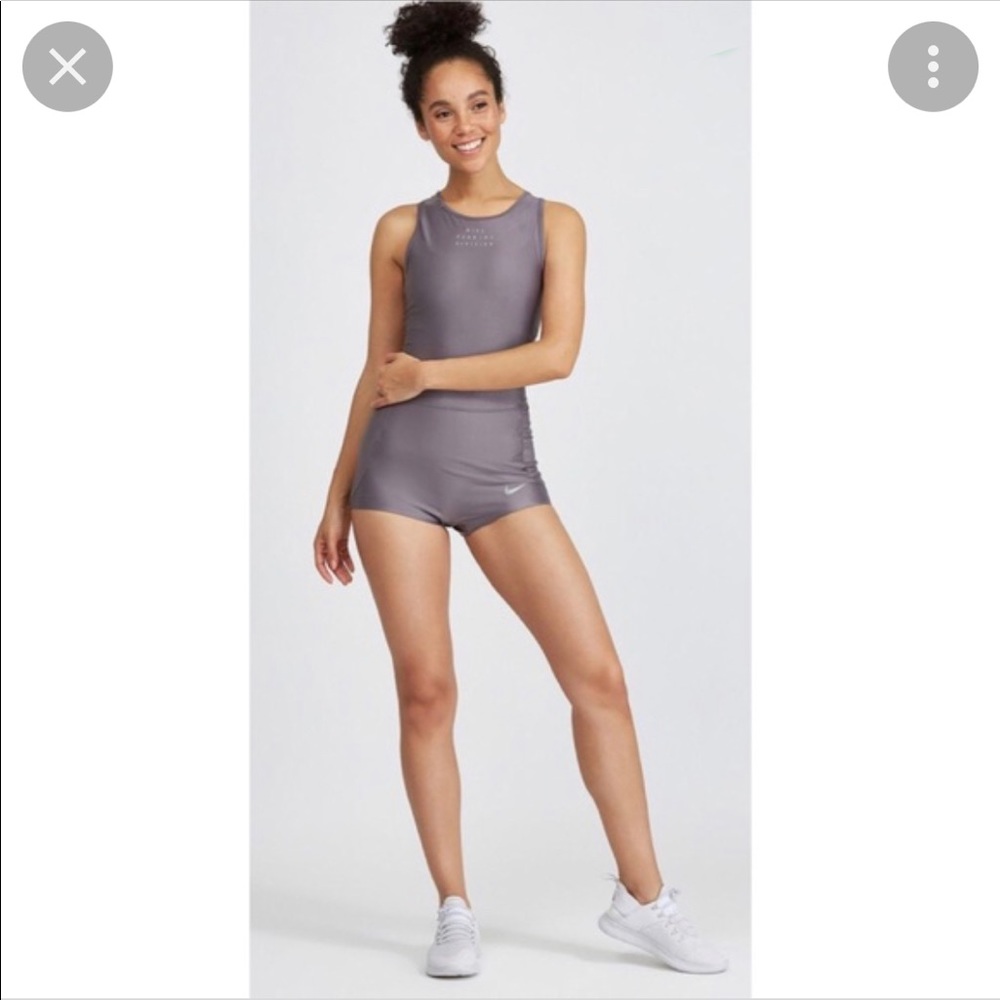 Nike Running Division Dri-Fit Open Back Grey Stretchy Romper Size Medium NWOT